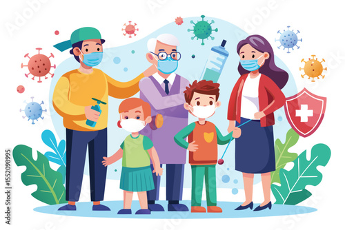 Vaccination campaign for individuals of all ages promoting health and safety in the community during the pandemic response efforts