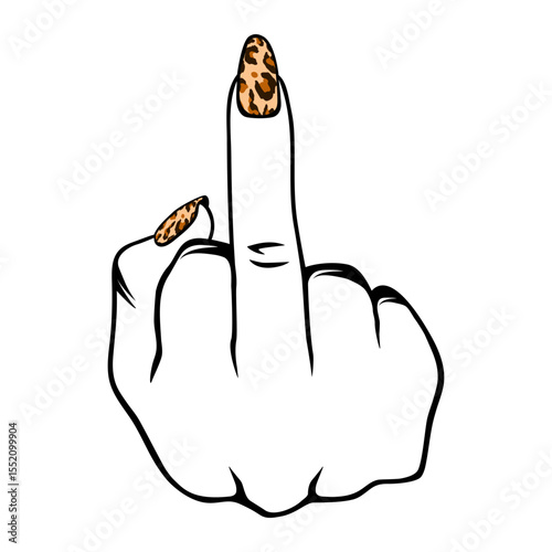 Women Hand Middle Finger Leopard Nails Graphic