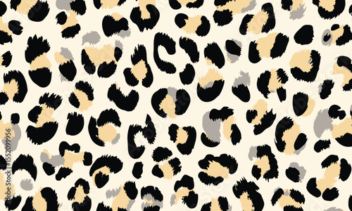 Leopard print pattern, seamless repeating pattern, vector illustration, flat design, simple shapes, black and white with subtle hints of pale yellow.