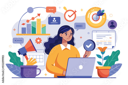 Creative marketer develops effective advertising strategies while engaging with digital content in a modern workspace