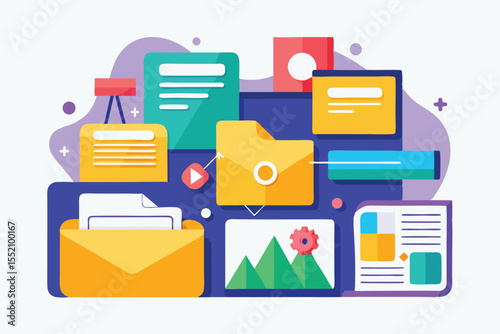 Modern file management concepts for data administration with visual representation of organization and efficiency in office tasks