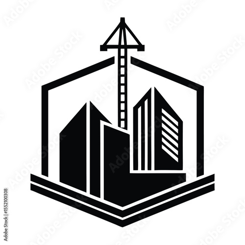 Modern Construction Logo Skyscraper Outline Design -  Vector EPS Illustration