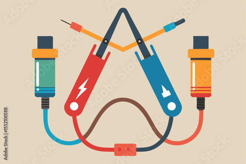 Jumper cables with flat geometric clamps for automotive repair tasks during day