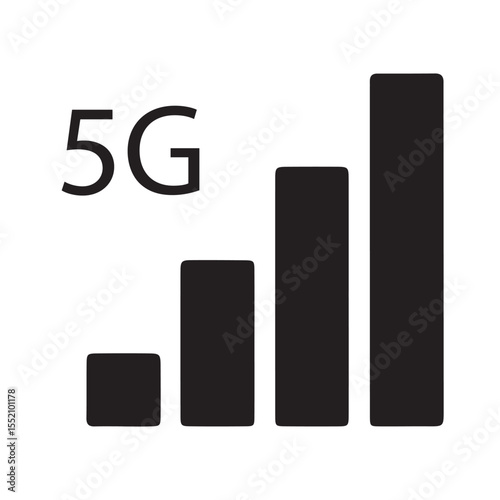 minimalist black 5g signal icon with varying bars, advanced mobile network symbol