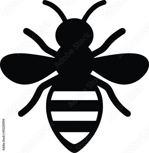 Silhouette honeybee icon black insect emblem sign Vector Illustration
