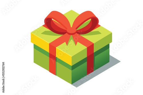A vibrant green gift box, adorned with a festive red ribbon and a golden bow, is perfect for any holiday celebration or special surprise