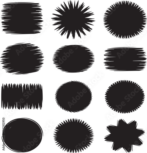 Scribble Shape Doodle Set with Rough Marker Textures and Irregular Hand-Drawn Outlines