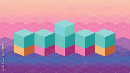 Isometric 3d cubes design in a retro gradient background suitable for design projects
