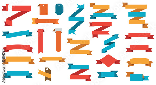 Colorful vector illustration of decorative ribbons and tags for design and labels