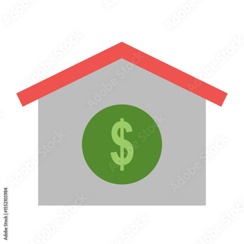 Illustration of a simple house shape with a red roof and a green dollar sign on the facade