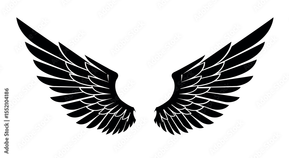 Obraz premium Elegant black wing silhouette design for tattoos and graphic art vector illustration