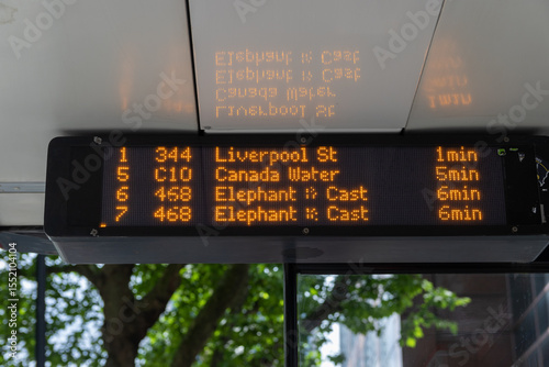 Departure display at a London bus stop