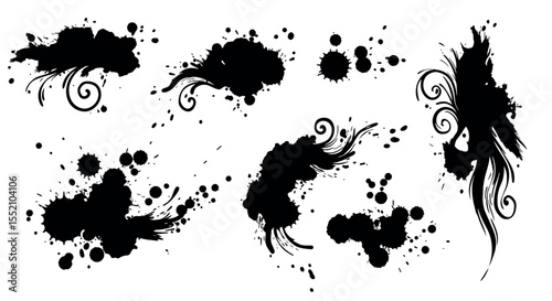Abstract grunge ink splashes and swirls vector for creative designs vector illustration