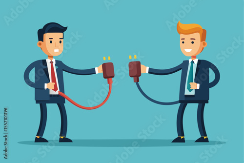 Business professionals connecting through collaboration and networking in a vibrant office setting with colorful visual elements
