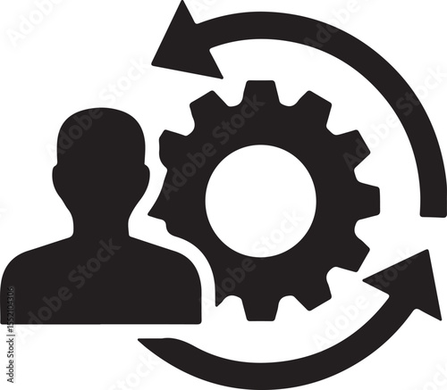 This vector illustration depicts a mechanical gear head icon, symbolizing business, technology, and engineering power with interconnected cogs and wheels