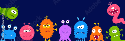 Colorful silhouette funny and scary monsters icons.