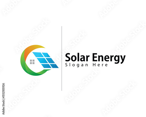 solar energy logo creative design concept roof home windows
