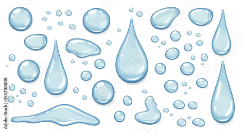 Blue water droplets vector illustration for design projects