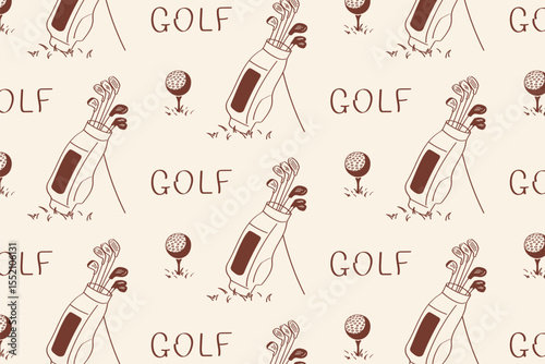 Doodle pattern with golf bags and balls, labeled “GOLF” – great for greeting cards, posters, merchandise or sports-themed scrapbooking.