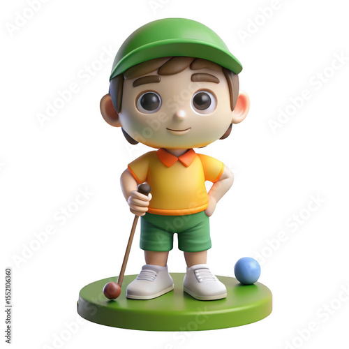 Cartoon golfer character with golf club isolated on transparent background