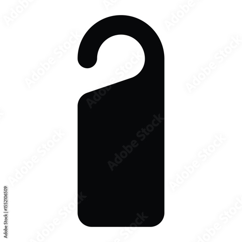 Door hanger vector icon. Hotel privacy sign, do not disturb label, room service tag, door knob signage symbol. Black silhouette, isolated.