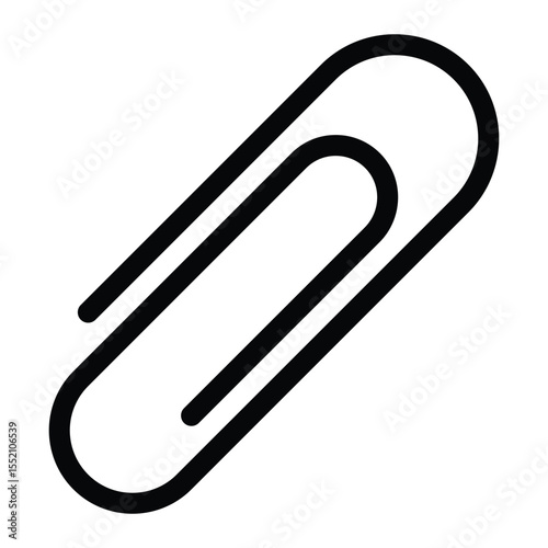 Paperclip vector icon. Office supply symbol for documents, stationery, organization, attachment or paper management design. Simple black illustration.