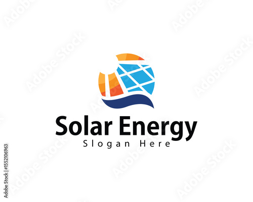 solar logo creative design concept sun energy business icon wave
