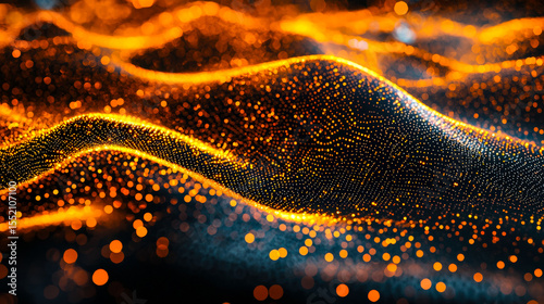 Glowing orange digital wave pattern with shimmering particles
