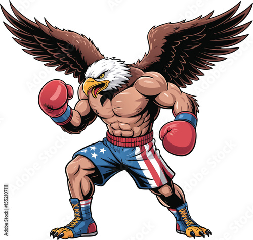 American eagle boxer ready to fight vector illustration in patriotic style