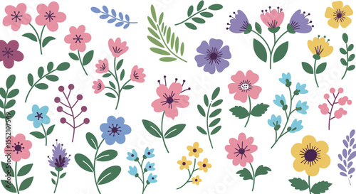 Whimsical floral vector illustration for spring design projects