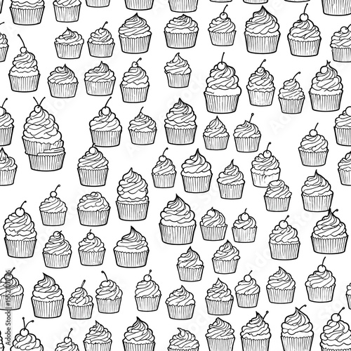 Variety of cupcake outlines on white background, playful design