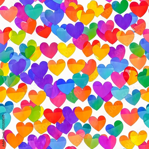 Colorful heart shapes on white background, love and celebration