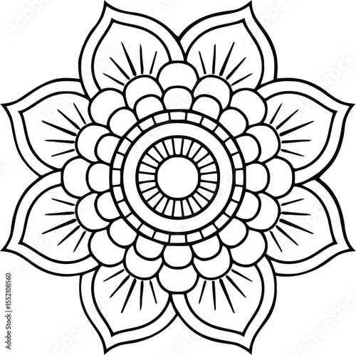 A blooming mandala radiating serenity and inner peace intricate details representing balance and
