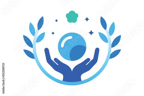 Futuristic Raised Hand with Laurel Wreath and Orbiting Planets Vector for United Nations Day.