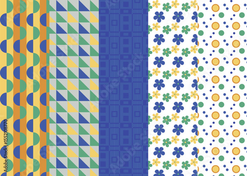 Geometric pattern in summer colors, green, yellow, blue
