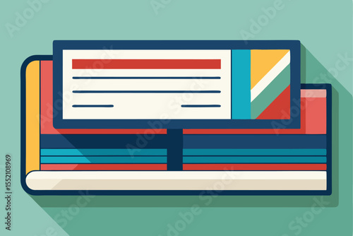 Vector representation of geometric checkbook with colorful banking pages designed for financial transactions and record keeping