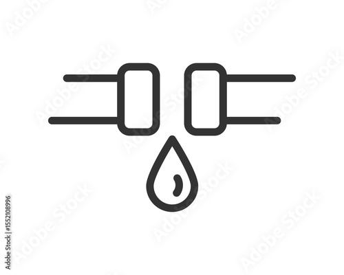 Minimalist icon of a leaking pipe with a falling droplet, symbolizing plumbing issues, water damage, repair needs, or maintenance. Use for construction, industry, or servicerelated themes.