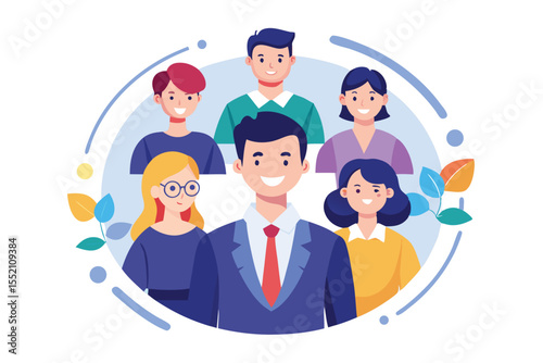 Team of dedicated employees collaborating with their business leader in a professional setting to enhance productivity and teamwork