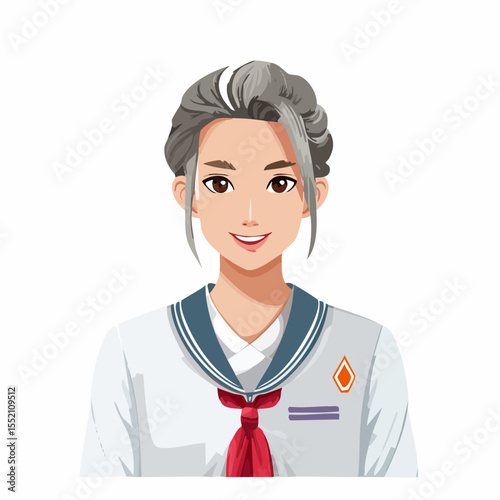 Elderly Woman in School Uniform Style Outfit with Graceful Expression
Senior Female Character Representing Wisdom and Tradition in Vector Form
Perfect for Educational Materials, Senior Care Topics, or