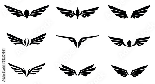 Elegant black winged logos collection for modern design projects vector illustration