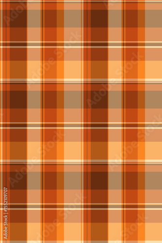 Advertisement check plaid fabric, industrial pattern vector textile. Yard tartan background seamless texture in orange and wheat colors.
