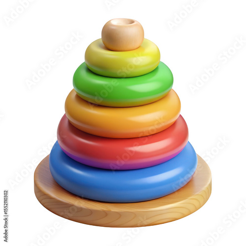 Colorful ring stacker toy isolated on transparent background