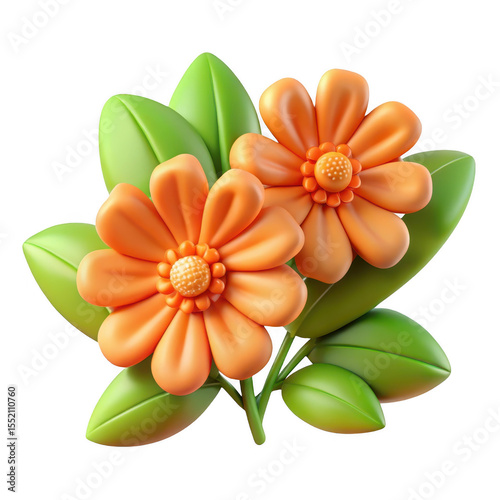 Orange blossoms with green leaves isolated on transparent background