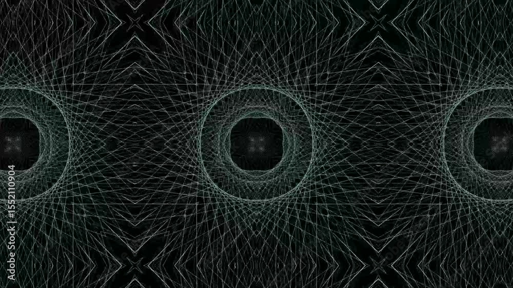 Abstract colored kaleidoscope patterns. Geometric animation background. Glow lines symmetrical kaleidoscope structure. Unique kaleidoscopic design. 