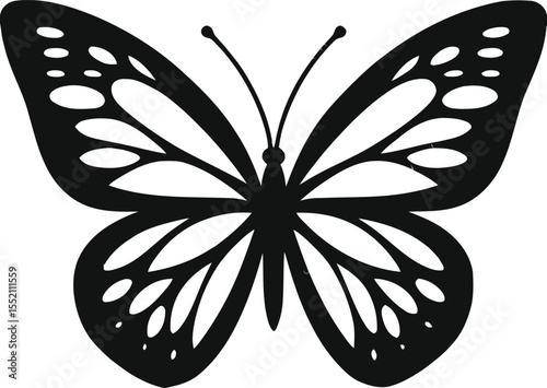 A graceful black butterfly soars representing metamorphosis and freedom in minimalist line art style