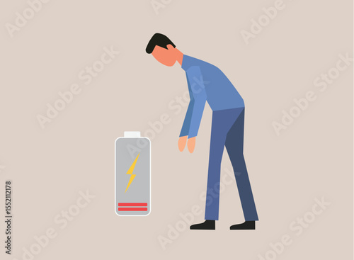 Chronic tired man, exhausted boy, male character feeling weak, low energy, physical or emotional burnout, mental fatigue