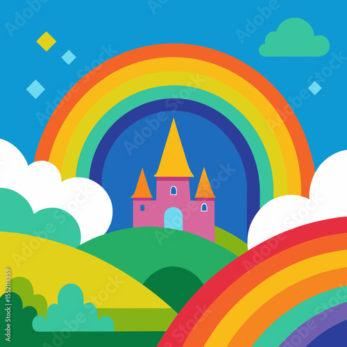 Rainbow over the Lush Forest: Capturing the natural beauty of the forest, a vibrant rainbow arcs across the sky, offering a picturesque view