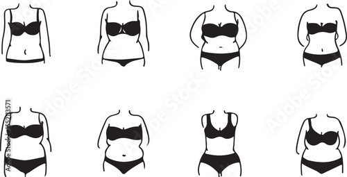 Diverse female body silhouettes in underwear illustrating various body shapes