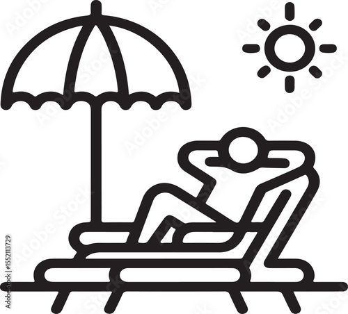 Person relaxing on a lounge chair under an umbrella with the sun shining brightly