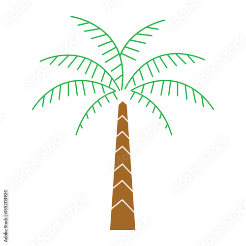 Palm tree colorful illustration, green palm tree in trendy flat style illustration isolated on white background.